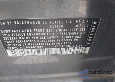 2013 Volkswagen Jetta Sportwagen 2.0L Tdi из США, поврежденный, VIN 3VWPL7AJ2DM602002